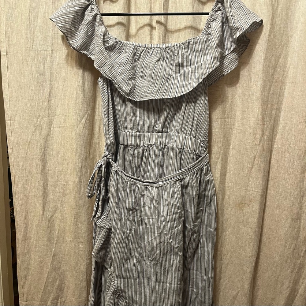 Chelsea28 Off The Shoulder Wrap Dress Striped Light Blue